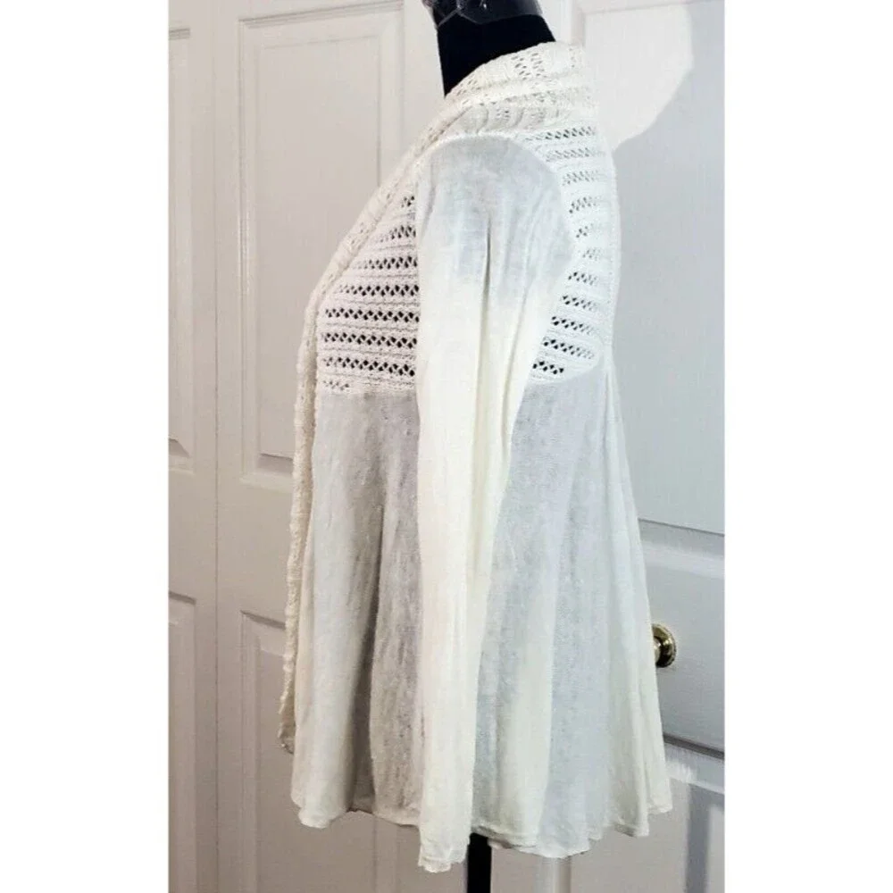 Anthropologie White Knit Open Cardigan Angel of the North Linen Blend EUC Sz XSP